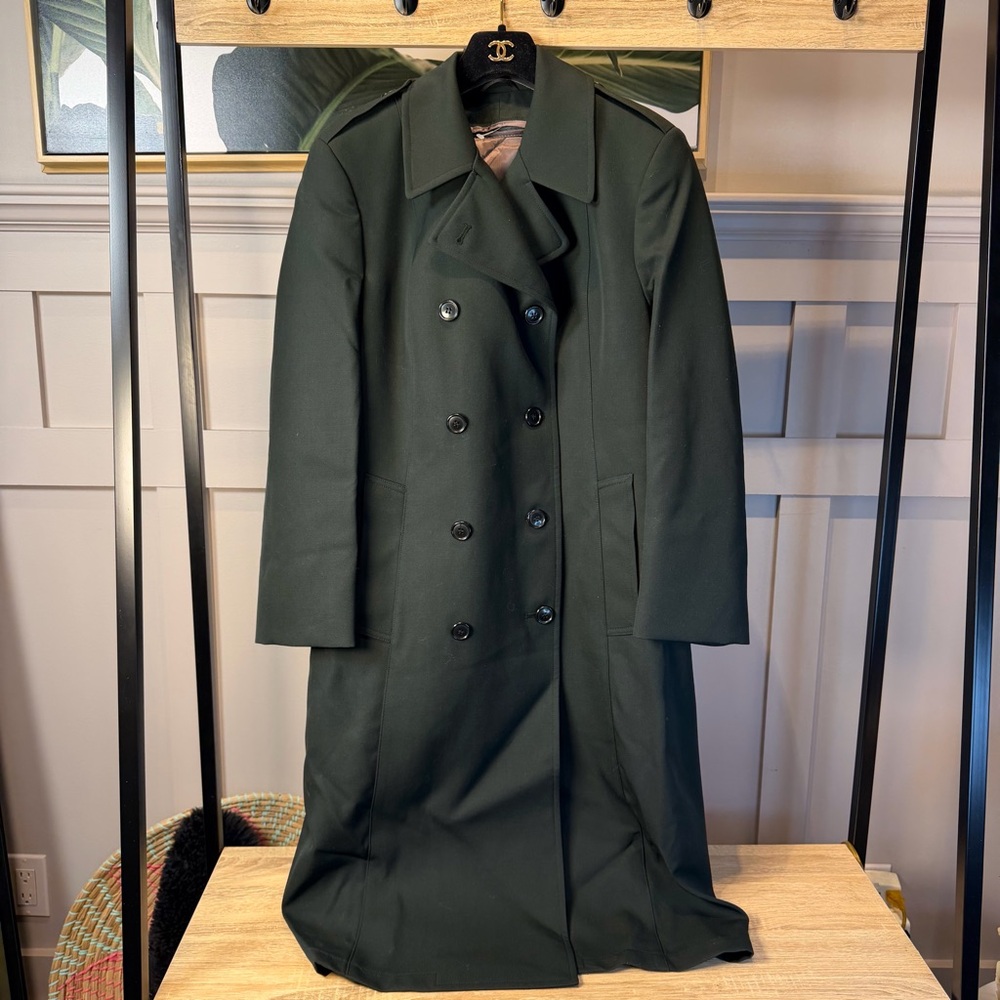Military Issue Army Serge Green Wool Overcoat Peacoat Trench Coat Women SZ M